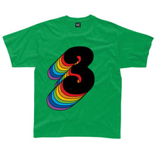 Load image into Gallery viewer, Third Birthday Three T-Shirt With Rainbow Drop Shadow