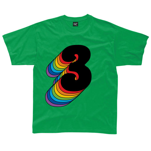 Third Birthday Three T-Shirt With Rainbow Drop Shadow