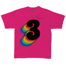 Load image into Gallery viewer, Third Birthday Three T-Shirt With Rainbow Drop Shadow