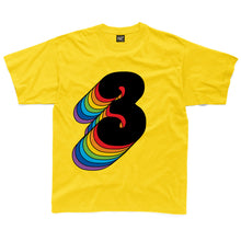 Load image into Gallery viewer, Third Birthday Three T-Shirt With Rainbow Drop Shadow