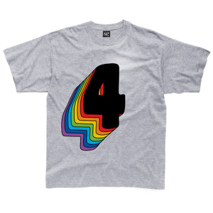 Fourth Birthday Four T-Shirt With Rainbow Drop Shadow