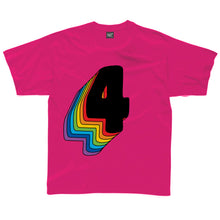 Load image into Gallery viewer, Fourth Birthday Four T-Shirt With Rainbow Drop Shadow