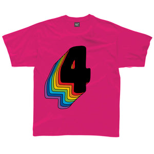 Fourth Birthday Four T-Shirt With Rainbow Drop Shadow