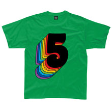 Load image into Gallery viewer, Fifth Birthday Five T-Shirt With Rainbow Drop Shadow