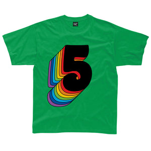 Fifth Birthday Five T-Shirt With Rainbow Drop Shadow