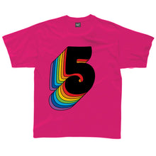 Load image into Gallery viewer, Fifth Birthday Five T-Shirt With Rainbow Drop Shadow