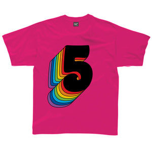 Fifth Birthday Five T-Shirt With Rainbow Drop Shadow