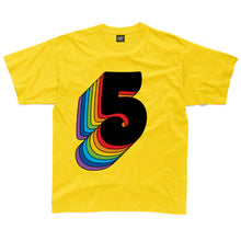 Load image into Gallery viewer, Fifth Birthday Five T-Shirt With Rainbow Drop Shadow