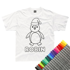 Personalised Christmas Penguin Colour In T-Shirt (fabric pens optional)