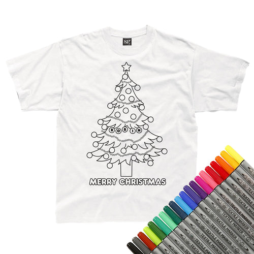 Personalised Christmas Tree Colour In T-Shirt (fabric pens optional)