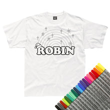 Load image into Gallery viewer, Personalised Christmas Rainbow Name Colour In T-Shirt (fabric pens optional)