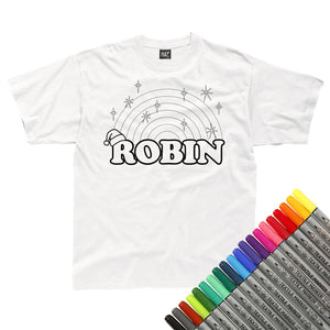 Personalised Christmas Rainbow Name Colour In T-Shirt (fabric pens optional)