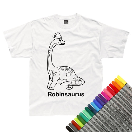 Personalised Christmas Diplodocus Santa Hat Colour In T-Shirt (fabric pens optional)