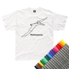 Load image into Gallery viewer, Personalised Christmas Pterodactyl Santa Hat Colour In T-Shirt (fabric pens optional)