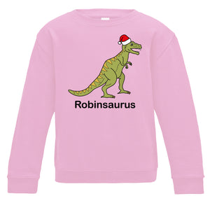 Personalised Christmas T-Rex Kids Sweatshirt