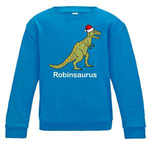 Personalised Christmas T-Rex Kids Sweatshirt