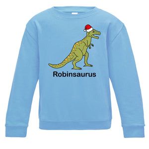 Personalised Christmas T-Rex Kids Sweatshirt