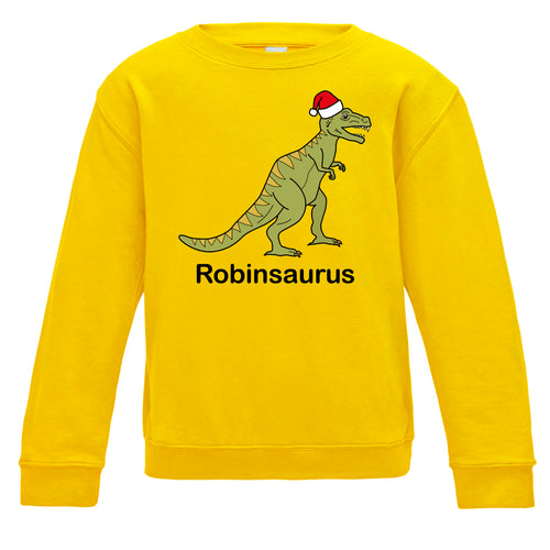 Personalised Christmas T-Rex Kids Sweatshirt
