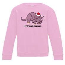 Load image into Gallery viewer, Personalised Christmas Triceratops Kids Sweatshirt