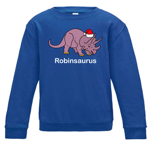 Personalised Christmas Triceratops Kids Sweatshirt