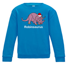 Load image into Gallery viewer, Personalised Christmas Triceratops Kids Sweatshirt