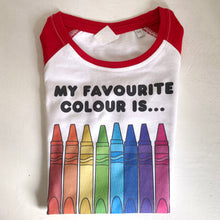 Load image into Gallery viewer, My Favourite Colour Is Rainbow 5-6 Years Red Sleeved Raglan (SALE ITEM)