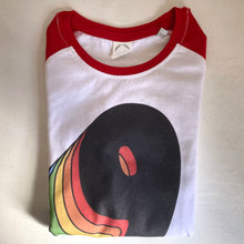 Load image into Gallery viewer, Nine drop shadow 9-10 years Red Raglan (SALE ITEM)