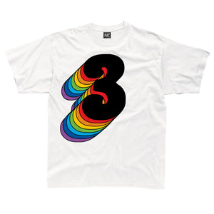 Third Birthday Three T-Shirt With Rainbow Drop Shadow