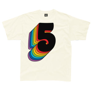 Fifth Birthday Five T-Shirt With Rainbow Drop Shadow