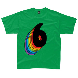 Sixth Birthday Six T-Shirt With Rainbow Drop Shadow available in a range of colours