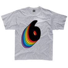 Load image into Gallery viewer, Sixth Birthday Six T-Shirt With Rainbow Drop Shadow available in a range of colours