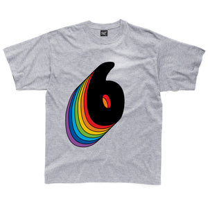 Sixth Birthday Six T-Shirt With Rainbow Drop Shadow available in a range of colours
