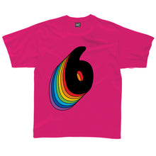 Load image into Gallery viewer, Sixth Birthday Six T-Shirt With Rainbow Drop Shadow available in a range of colours