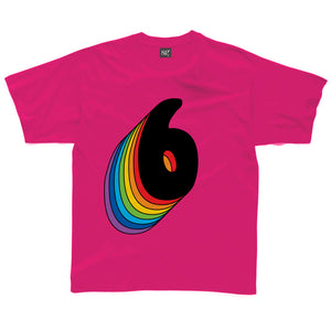 Sixth Birthday Six T-Shirt With Rainbow Drop Shadow available in a range of colours