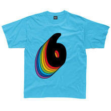 Load image into Gallery viewer, Sixth Birthday Six T-Shirt With Rainbow Drop Shadow available in a range of colours