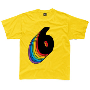 Sixth Birthday Six T-Shirt With Rainbow Drop Shadow available in a range of colours