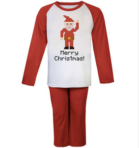 8 Bit Pixelated Santa Red Raglan Kids Pyjama Set