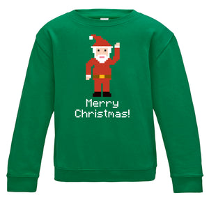 Pixelated Santa Adult Christmas Sweatshirt available in a variety of colours