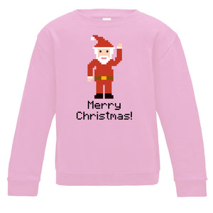 Pixelated Santa Kids Christmas Sweatshirt