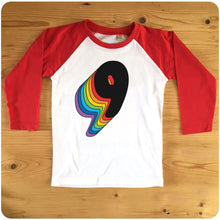 Load image into Gallery viewer, Nine drop shadow 9-10 years Red Raglan (SALE ITEM)