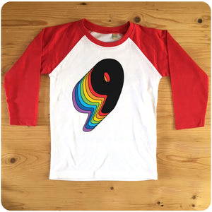 Nine drop shadow 9-10 years Red Raglan (SALE ITEM)