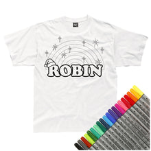 Load image into Gallery viewer, Personalised Christmas Rainbow Colour-In T-Shirt (fabric pens optional)