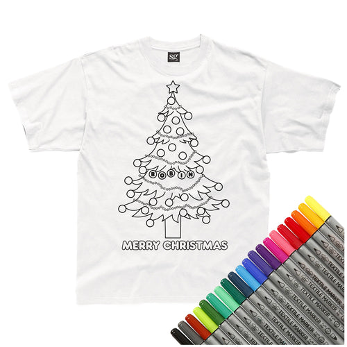 Personalised Christmas Tree Colour-In T-Shirt (fabric pens optional)