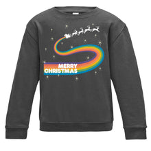 Load image into Gallery viewer, Glow in The Dark Merry Christmas Santa on his sleigh Kids Christmas Sweatshirt