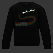 Load image into Gallery viewer, Glow in The Dark Merry Christmas Santa on his sleigh Kids Christmas Sweatshirt