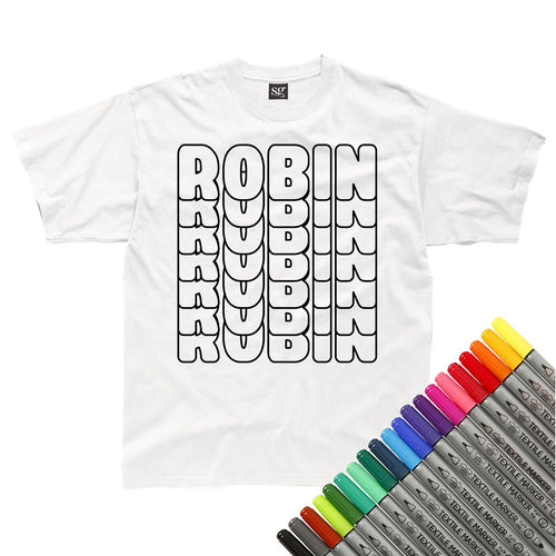 Personalised Name Sesame Street Style Colour In T-Shirt (fabric pens optional)