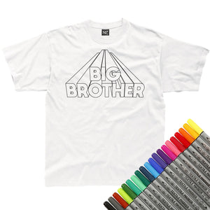 Sibling white colour-in T-Shirt and Babygrow Bundle with 20 fabric pens