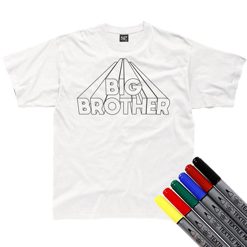 Sibling white colour-in T-Shirt and Babygrow Bundle with 6 fabric pens