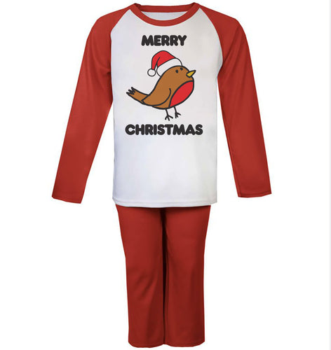 Christmas Robin Red Raglan Kids Pyjama Set
