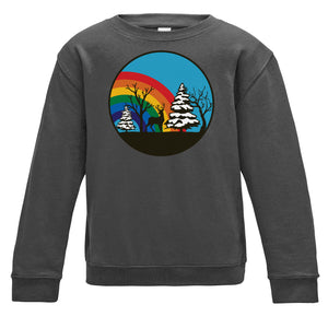 Christmas Winter Scene Kids Rainbow Sweatshirt